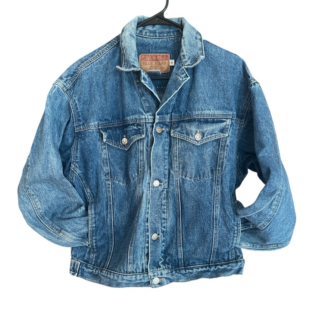 Vintage 80s Calvin Klein Denim Fall Jacket size small trucker grunge blue jean